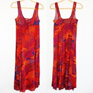 Vintage Olga Nylon Sheer Psychedelic Mesh Maxi Nightgown Dress Swim Cover Up